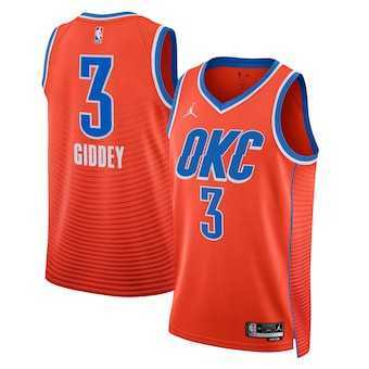 Men%27s Oklahoma City Thunder #3 Josh Giddey Orange Statement Edition Stitched Basketball Jersey Dzhi